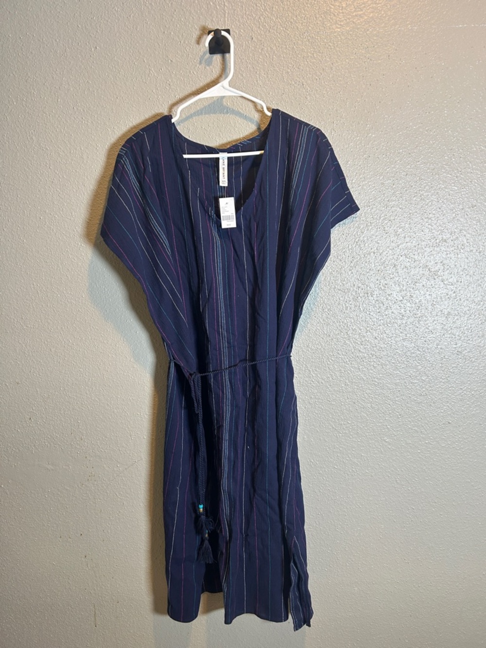 Lane Bryant Navy Striped Swim Coverup with Pink & Light Blue Pinstripes